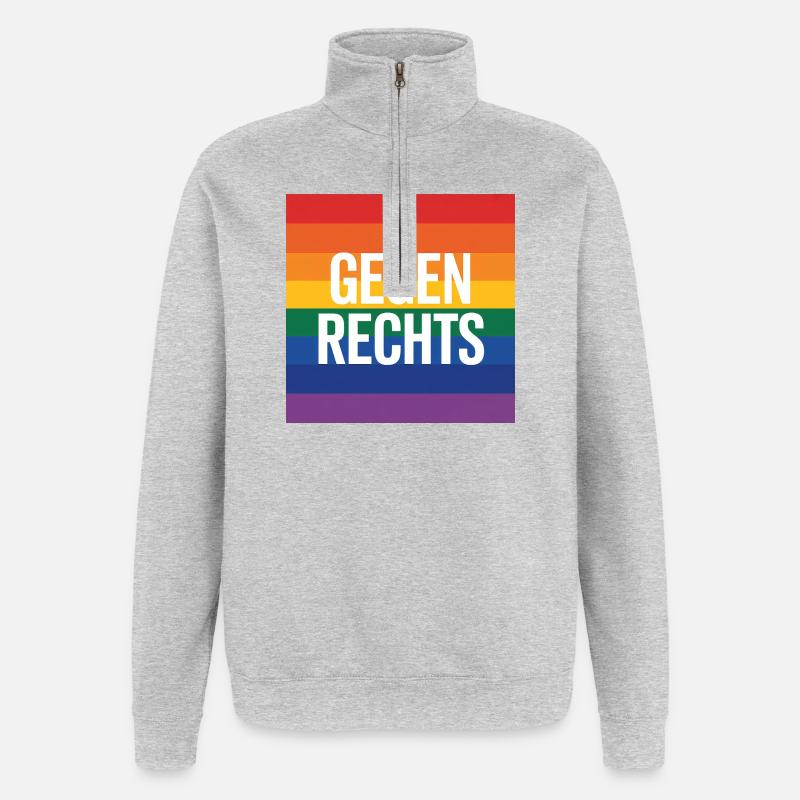 Gegen Rechts - Antifa Regenbogen Tee - Quarter-Zip-Sweatshirt - Grau meliert