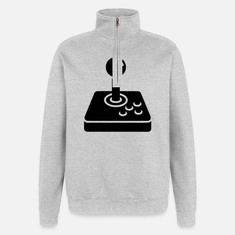 Icône d’arcade rétro joystick - Sweat à zip 1/4 - gris chiné