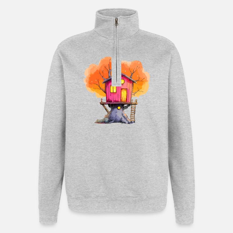 Magie d’automne de la Cabane Rose - Sweat à zip 1/4 - gris chiné