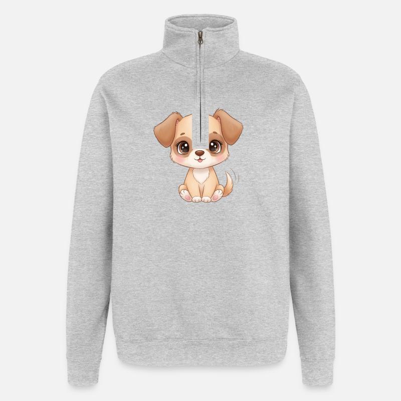 Charme de chiot mignon - Sweat à zip 1/4 - gris chiné