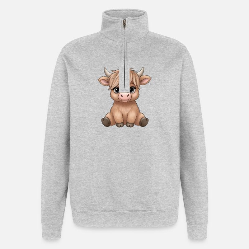 Bébé vache avec poney en poney - Sweat à zip 1/4 - gris chiné