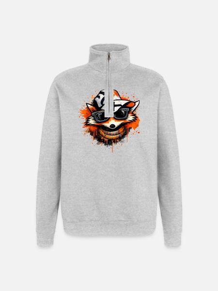 Cool fox with cap and sunglasses - Quarter-Zip Sweatshirt - heather grey