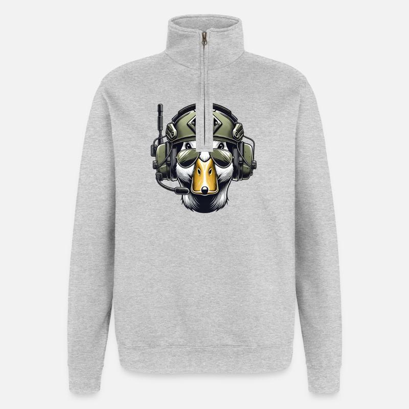 Taktische Ente mit Headset - Quarter-Zip-Sweatshirt - Grau meliert