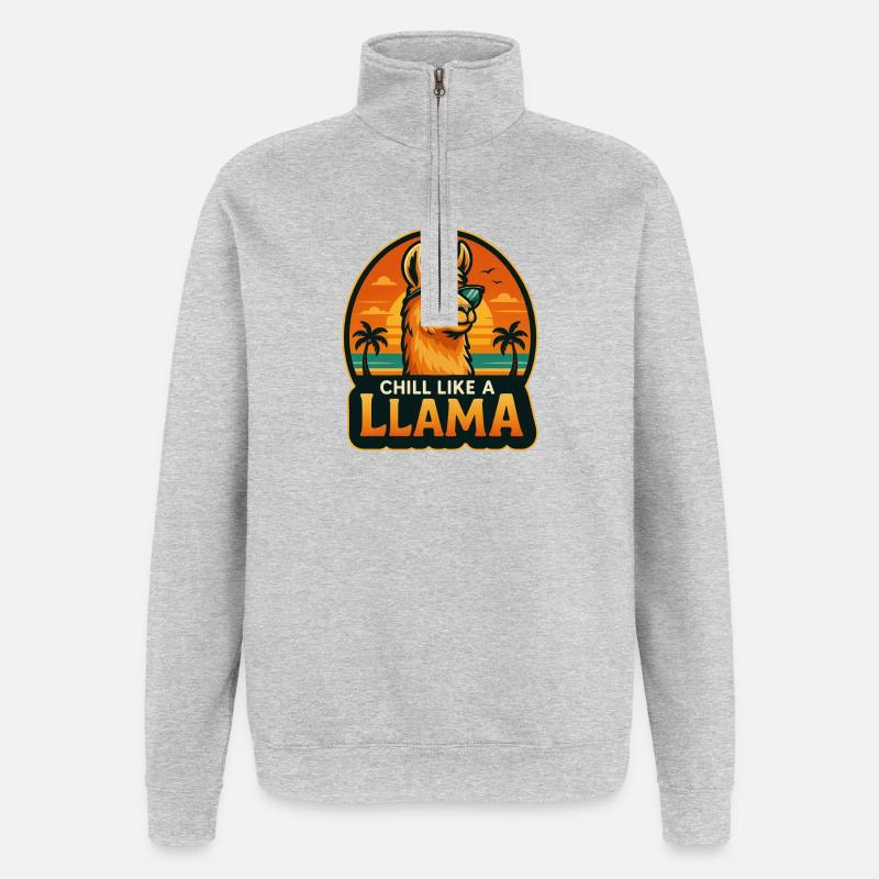 Chill wie ein Lama - Quarter-Zip-Sweatshirt - Grau meliert