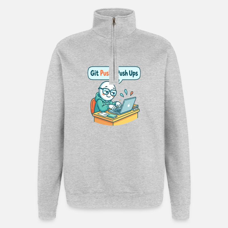 Git Push > Pompes - Sweat à zip 1/4 - gris chiné