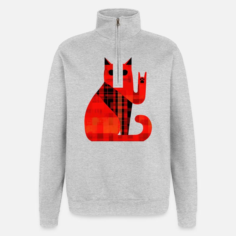 Red Cat Plaid Pattern Modern - Quarter-Zip Sweatshirt - heather grey