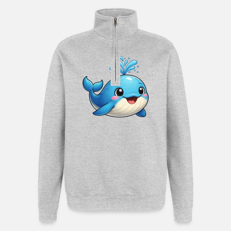Kleiner blauer Wal mit Wasserfunken - Quarter-Zip-Sweatshirt - Grau meliert