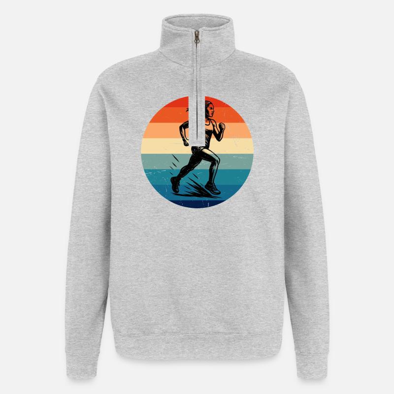 Motif classique de course - Sweat à zip 1/4 - gris chiné