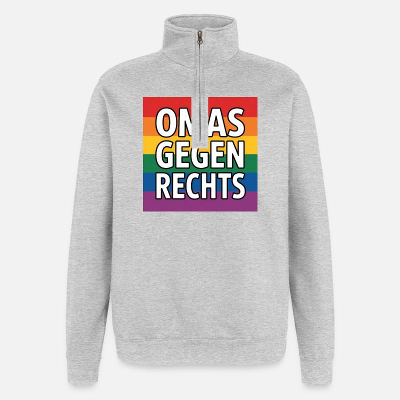 Omas gegen Rechts - Antifa Regenbogen Tee - Quarter-Zip-Sweatshirt - Grau meliert