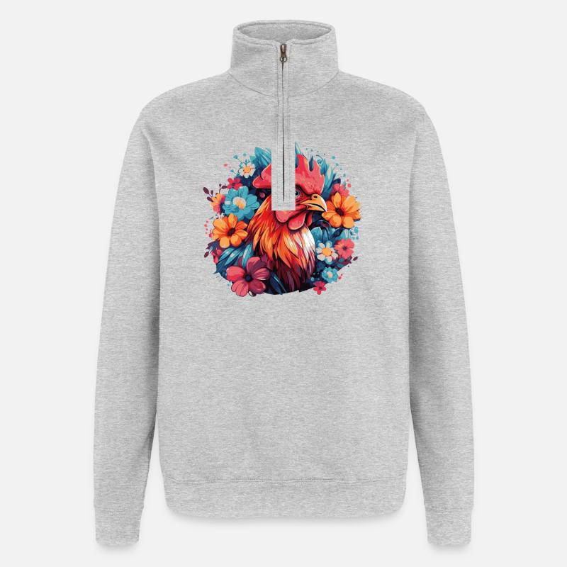 Farbenrooster Blütenkranz - Quarter-Zip-Sweatshirt - Grau meliert