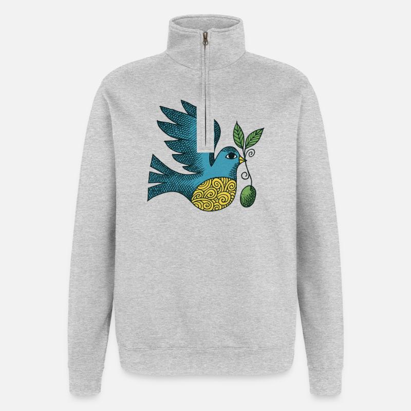 Azurblauer Vogel mit wirbelndem Bauch - Quarter-Zip-Sweatshirt - Grau meliert