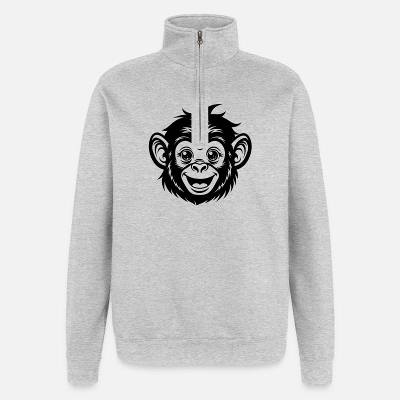 Face de singe - Sweat à zip 1/4 - gris chiné