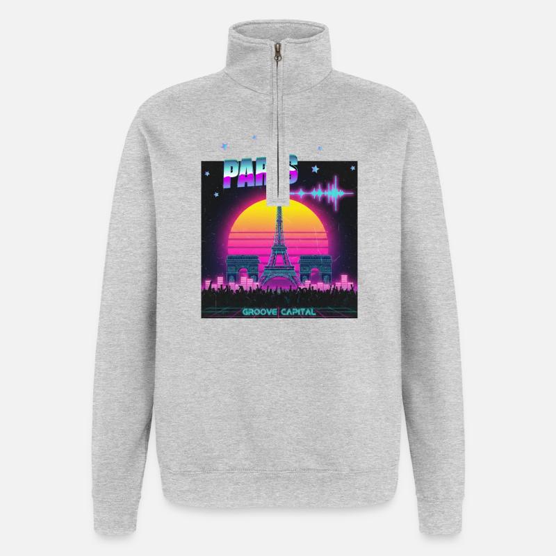 Paris Retro Wave Techno - Quarter-Zip Sweatshirt - heather grey