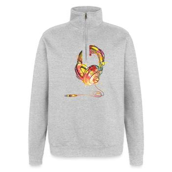 Bunte Kopfhörer-Splash-Illustration - Quarter-Zip-Sweatshirt - Grau meliert - Vorne - AI Model Female 172 light (172cm) & AI Model Male 178 dark (178cm)