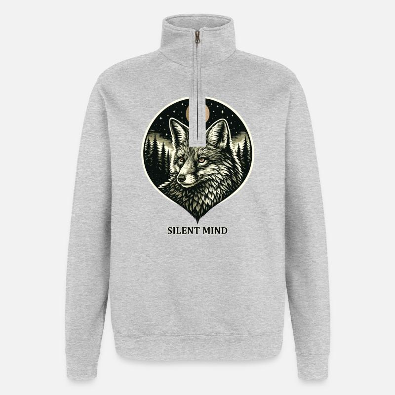 Silent Mind - Fuchs im Woodcut Stil - Quarter-Zip-Sweatshirt - Grau meliert