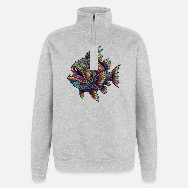 Rainbow Fish with Pattern - Quarter-Zip Sweatshirt - heather grey