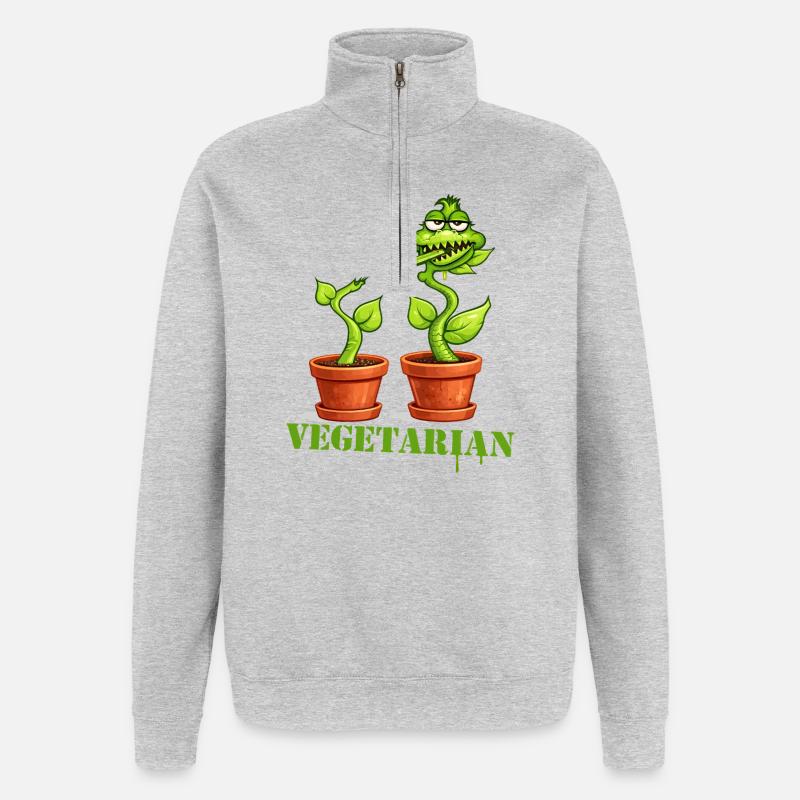 Vegetarische Fleischfressende Pflanze Cartoon - Quarter-Zip-Sweatshirt - Grau meliert