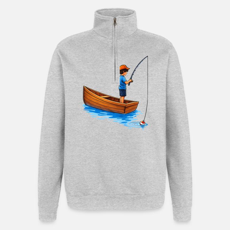 Junge beim Angeln im Boot Illustration  - Quarter-Zip-Sweatshirt - Grau meliert