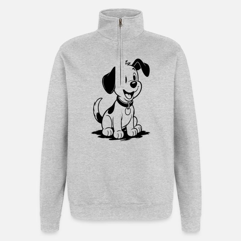 Ami chiot joyeux - Sweat à zip 1/4 - gris chiné