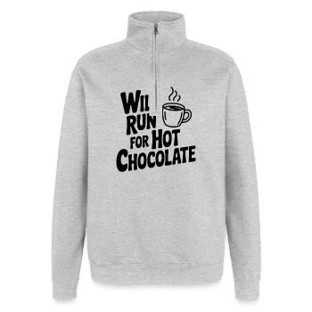 Courra pour le chocolat chaud - Sweat à zip 1/4 - gris chiné - Devant - AI Model Female 172 light (172cm) & AI Model Male 178 dark (178cm)