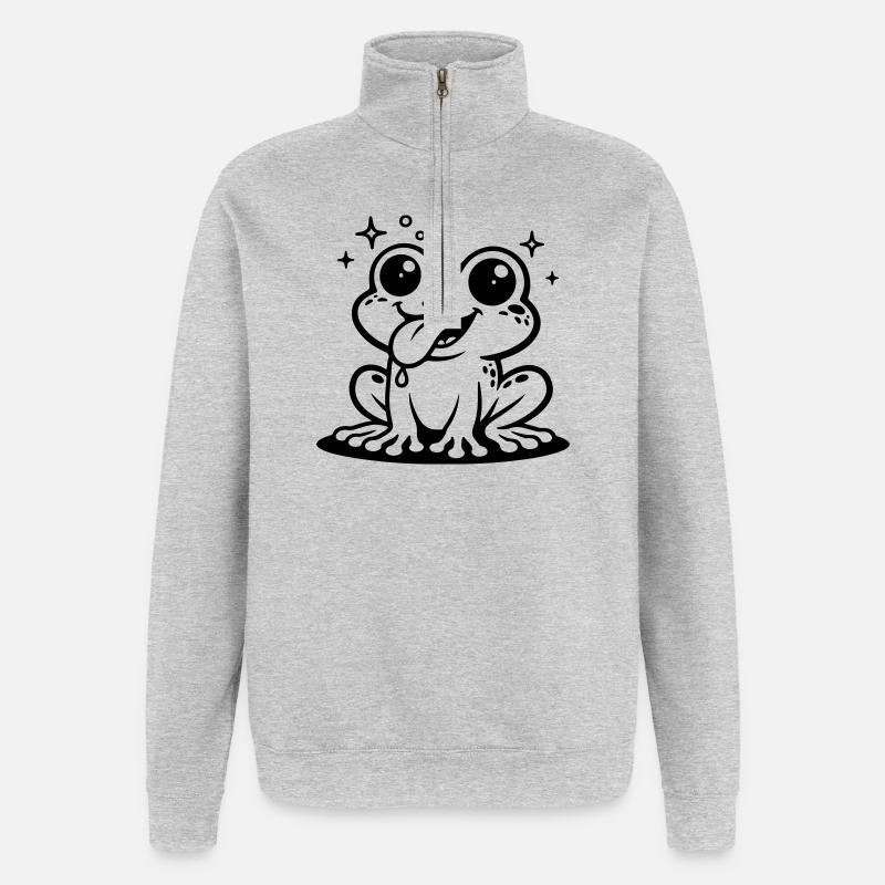 Toad Comic Frog - Quarter-Zip Sweatshirt - heather grey