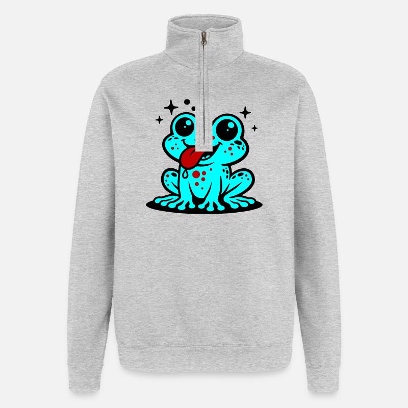 Toad Comic Frog - Quarter-Zip Sweatshirt - heather grey