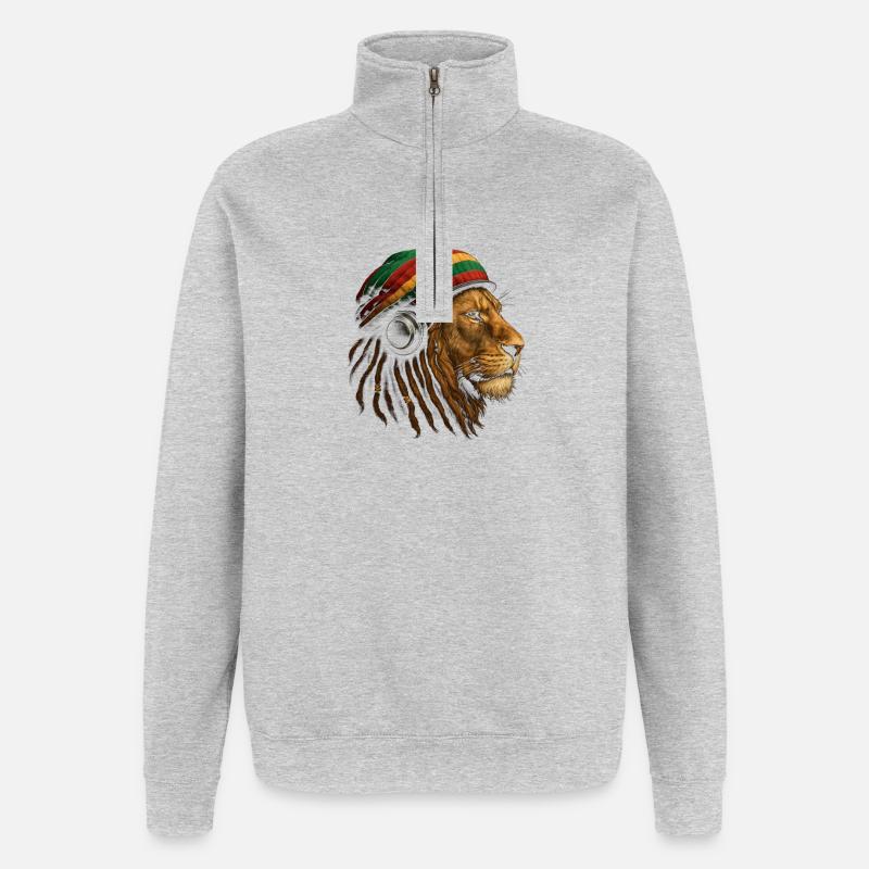 Löwe mit Rastafari Kopfhörer - Quarter-Zip-Sweatshirt - Grau meliert