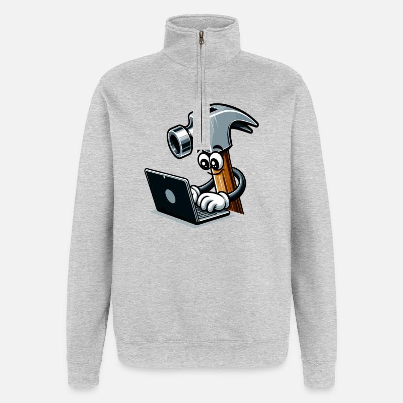 HammerCode: Werkzeug trifft Bits - Quarter-Zip-Sweatshirt - Grau meliert