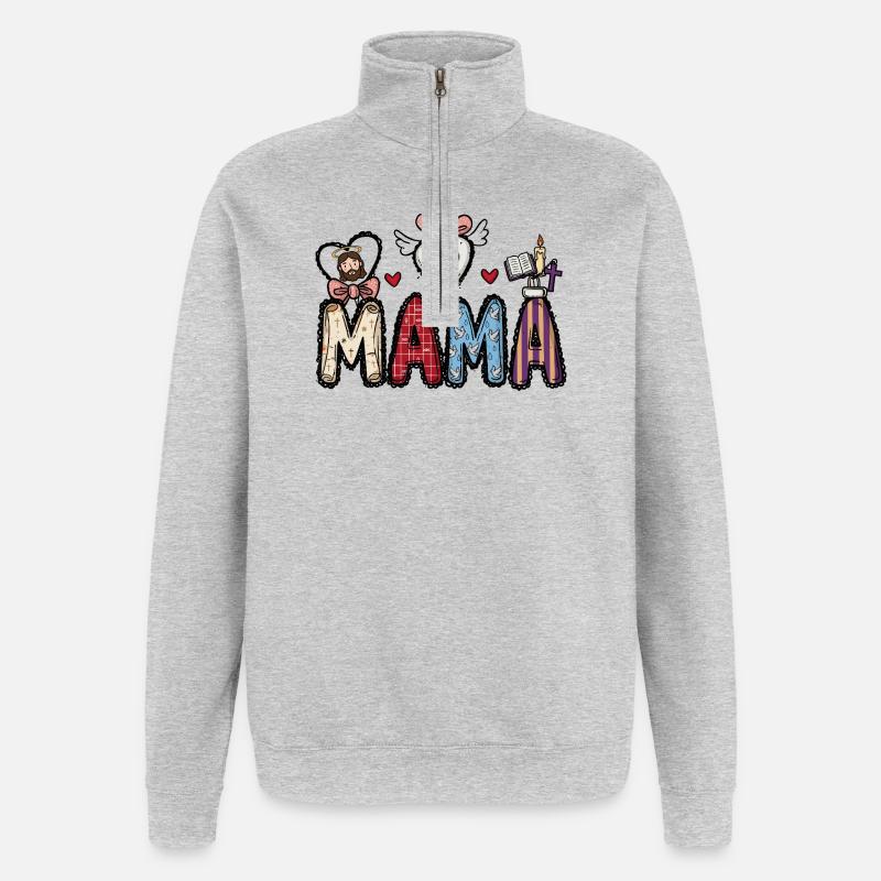 Glaubevolle Mama Herzkunst - Quarter-Zip-Sweatshirt - Grau meliert