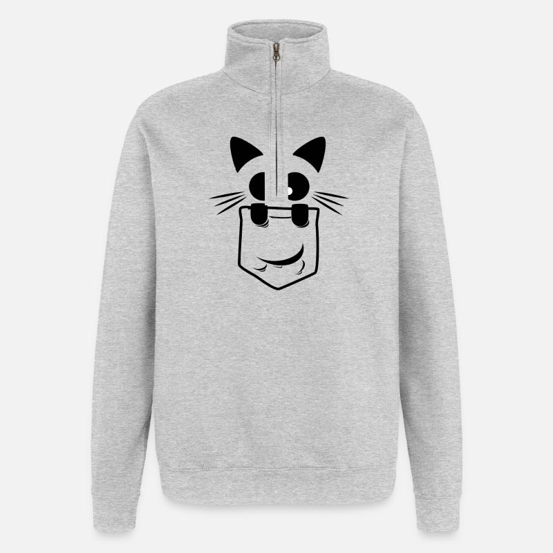 Le Chat de Poche Curieux Noir - Sweat à zip 1/4 - gris chiné