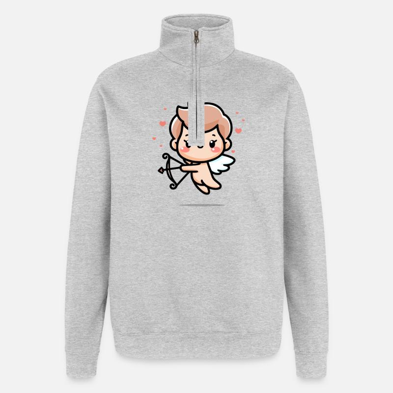 Doux Cupidon - Sweat à zip 1/4 - gris chiné