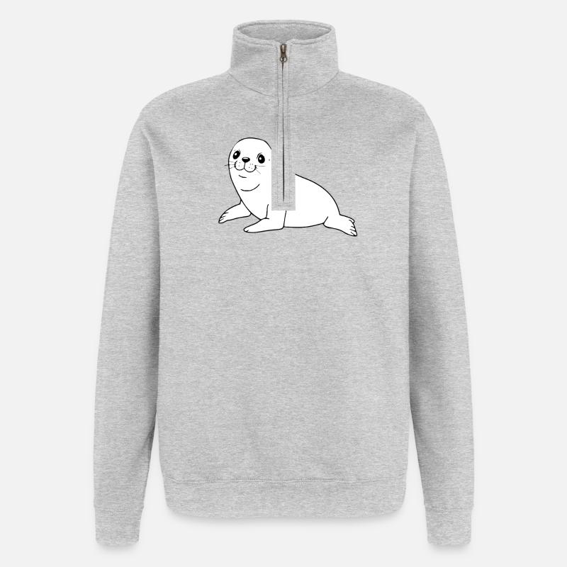 Robbe Seehund Robben Seehunde - Quarter-Zip-Sweatshirt - Grau meliert