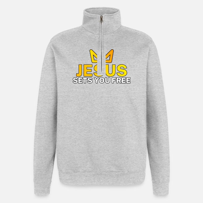Jésus libère le cœur et l’âme - Sweat à zip 1/4 - gris chiné