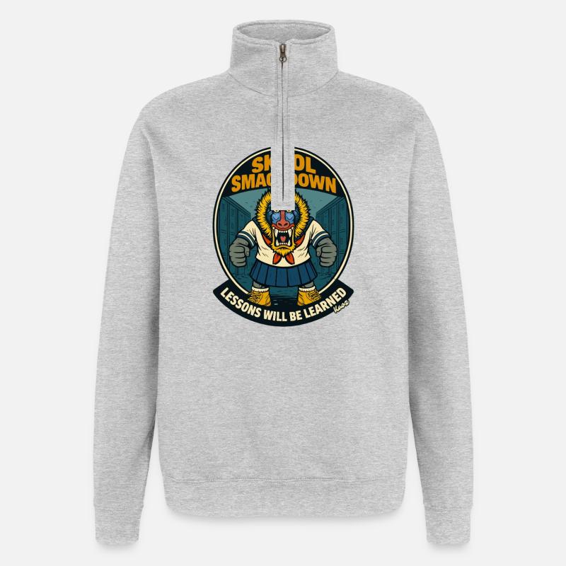 Schule Smackdown Primaten Affe Mandrill - Quarter-Zip-Sweatshirt - Grau meliert