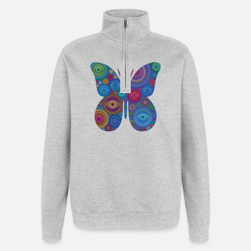 Papillon Œil Abstrait - Sweat à zip 1/4 - gris chiné