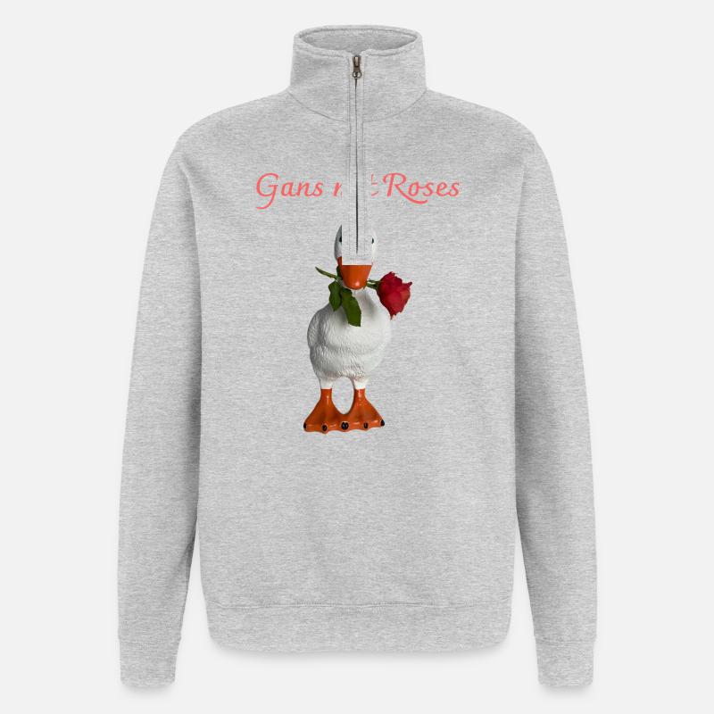 Gans mit Rose – Verspielte Figur - Quarter-Zip-Sweatshirt - Grau meliert