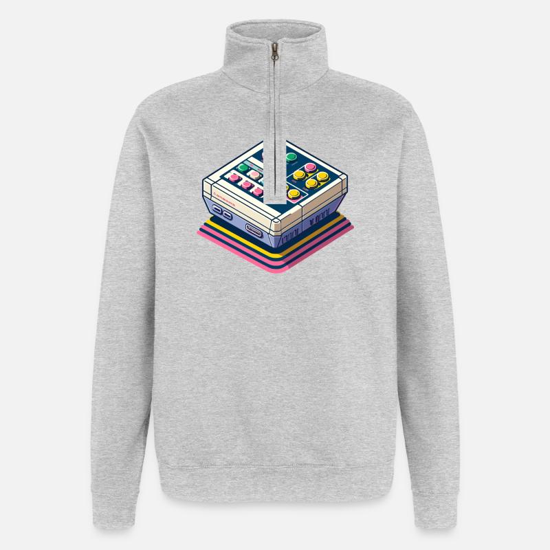 Retro Spielkonsole Pixelkunst - Quarter-Zip-Sweatshirt - Grau meliert