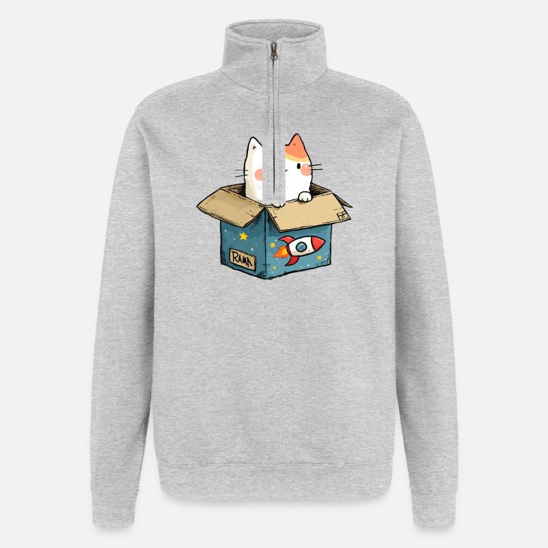 Cat's Throw Space - Quarter-Zip Sweatshirt - heather grey