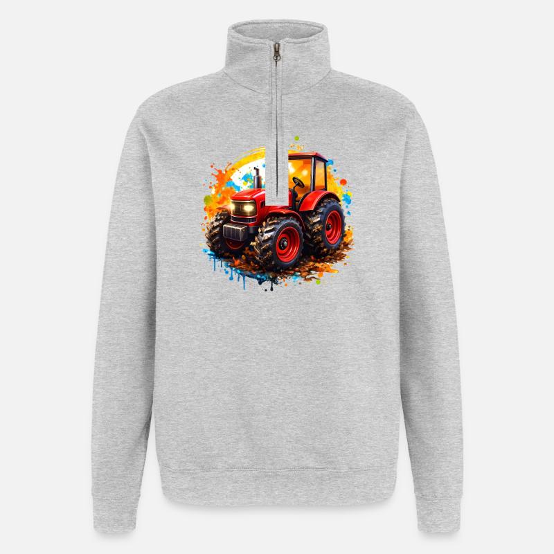 Roter Traktor mit Farbspritzern  - Quarter-Zip-Sweatshirt - Grau meliert