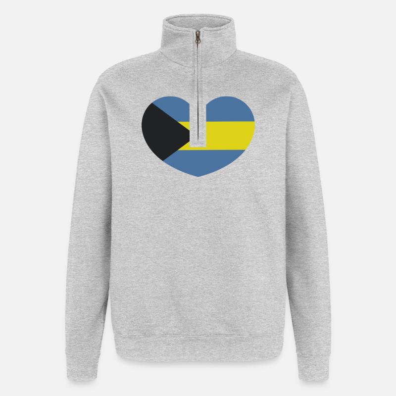 Cœur du drapeau des Bahamas - Sweat à zip 1/4 - gris chiné
