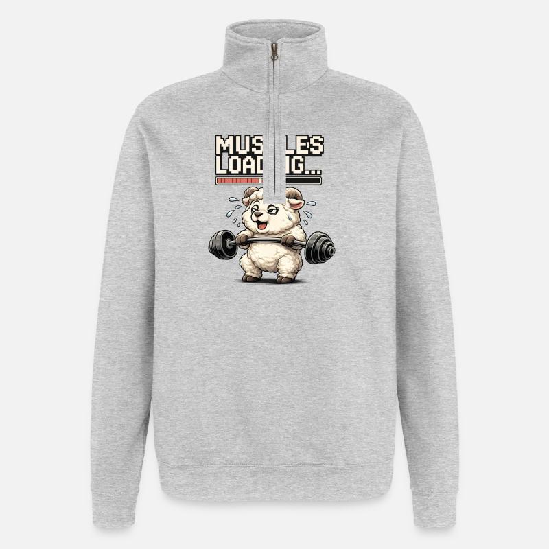 Muskel-Loading Lamm beim Krafttraining - Quarter-Zip-Sweatshirt - Grau meliert