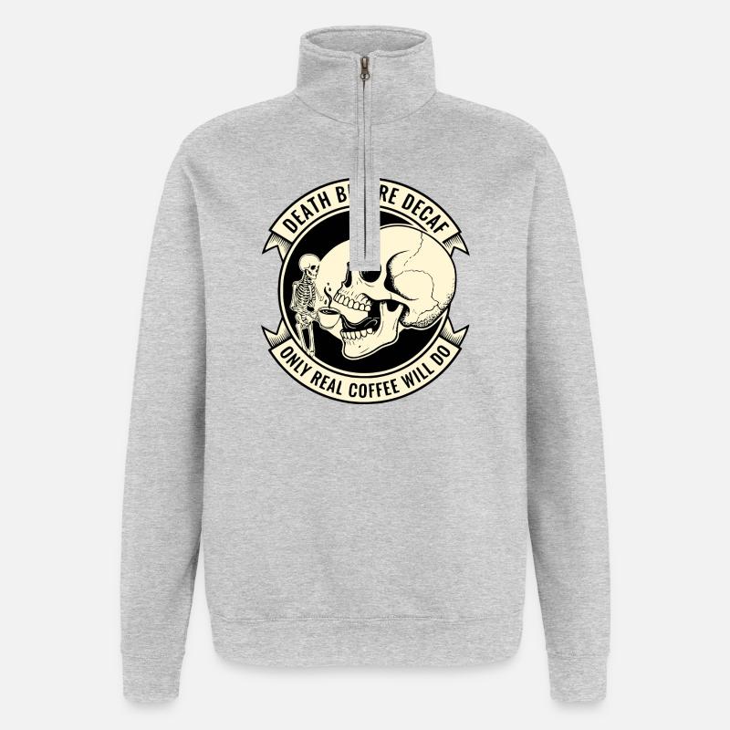 Death Before Decaf Skull Kaffee - Quarter-Zip-Sweatshirt - Grau meliert