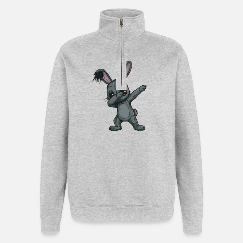 Gribouillis de lapins en patchwork - Sweat à zip 1/4 - gris chiné