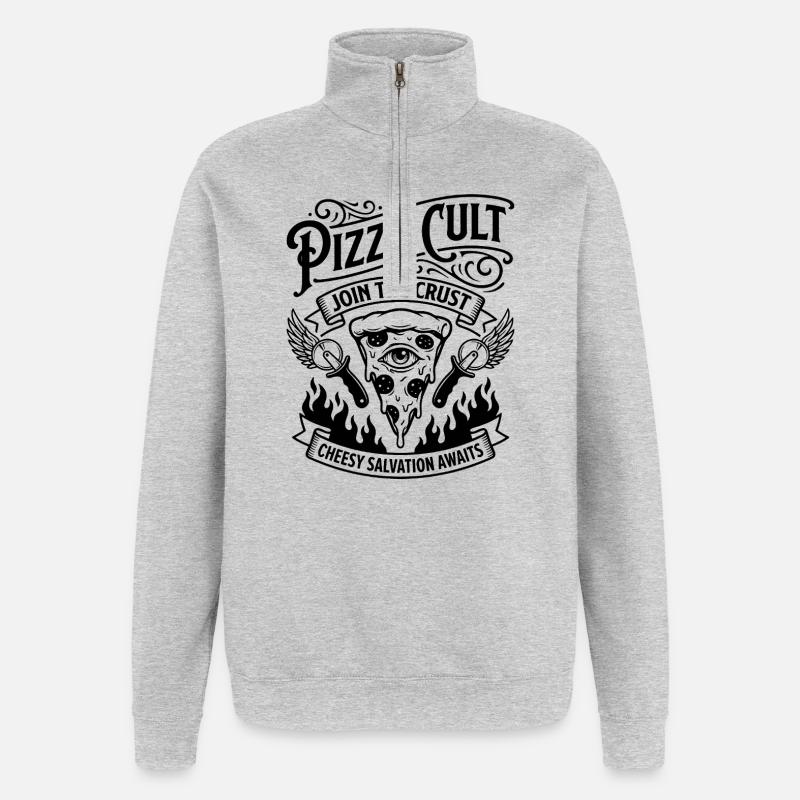 Secte de la pizza Salut au fromage - Sweat à zip 1/4 - gris chiné
