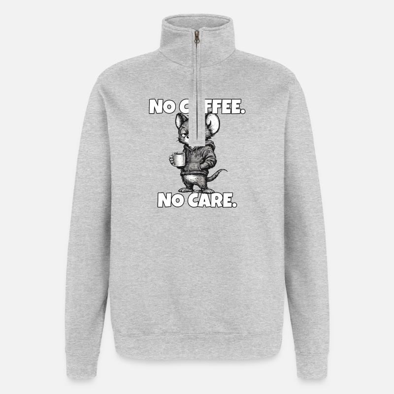 No Coffee. No Care. – Maus (Sarkasmus) - Quarter-Zip-Sweatshirt - Grau meliert
