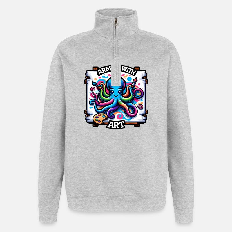 Art Octopus with Paint Stains - Quarter-Zip Sweatshirt - heather grey