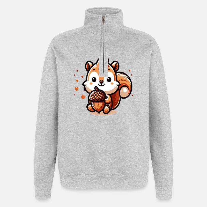 Süßes Eichhörnchen mit Herz-Eichel - Quarter-Zip-Sweatshirt - Grau meliert