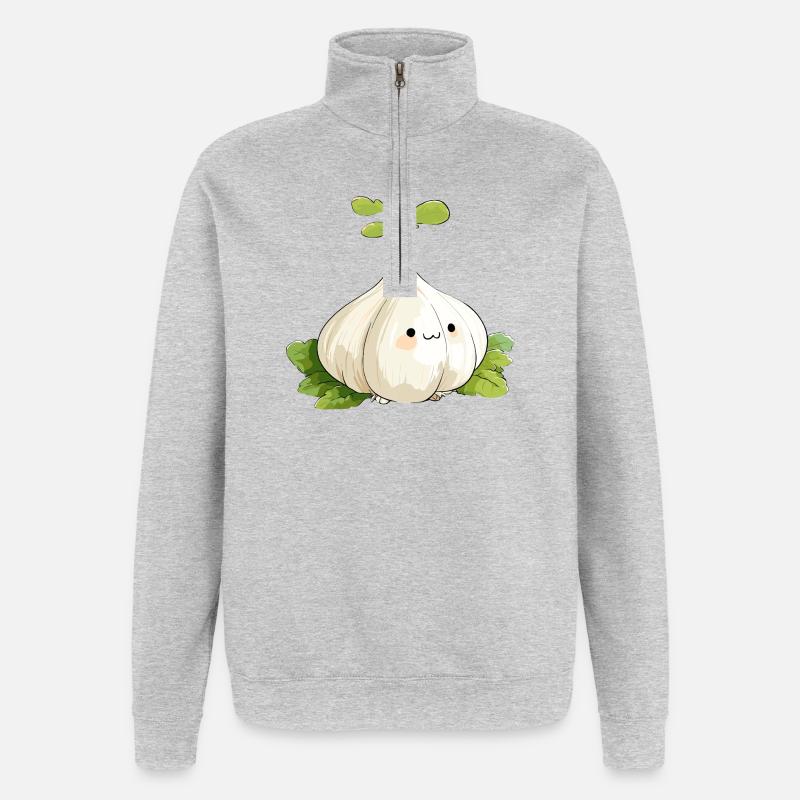 Mascotte du bulbe d’ail de Kawaii - Sweat à zip 1/4 - gris chiné