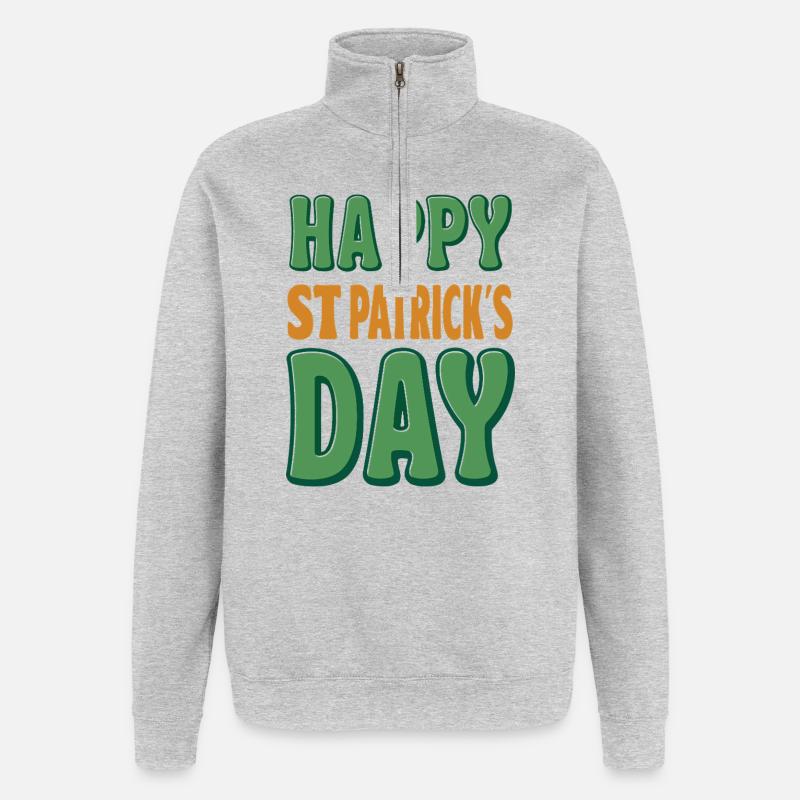 Joyeux Saint-Patrick Vert Orange - Sweat à zip 1/4 - gris chiné