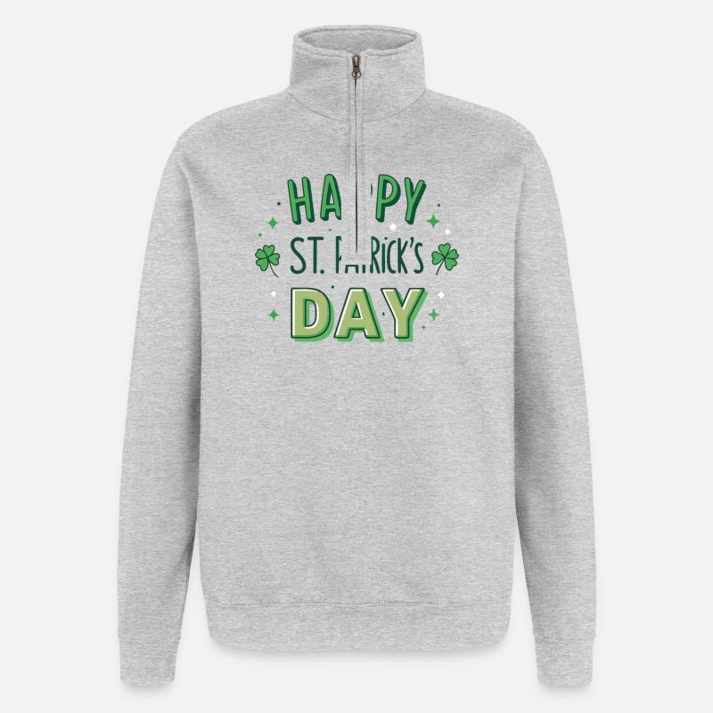 Joyeuse Saint-Patrick Graphisme Vert - Sweat à zip 1/4 - gris chiné